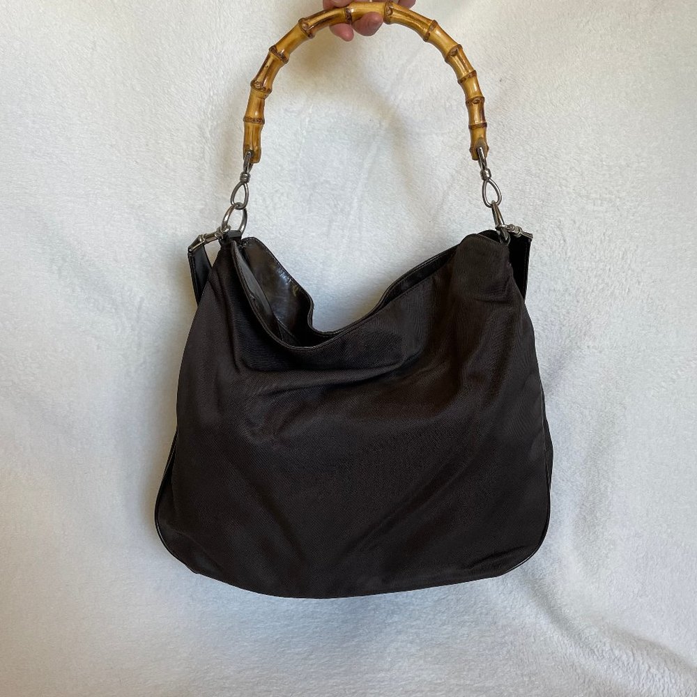 Vintage Gucci Bamboo 2wat Black Nylon Bag - Picture 1 of 5